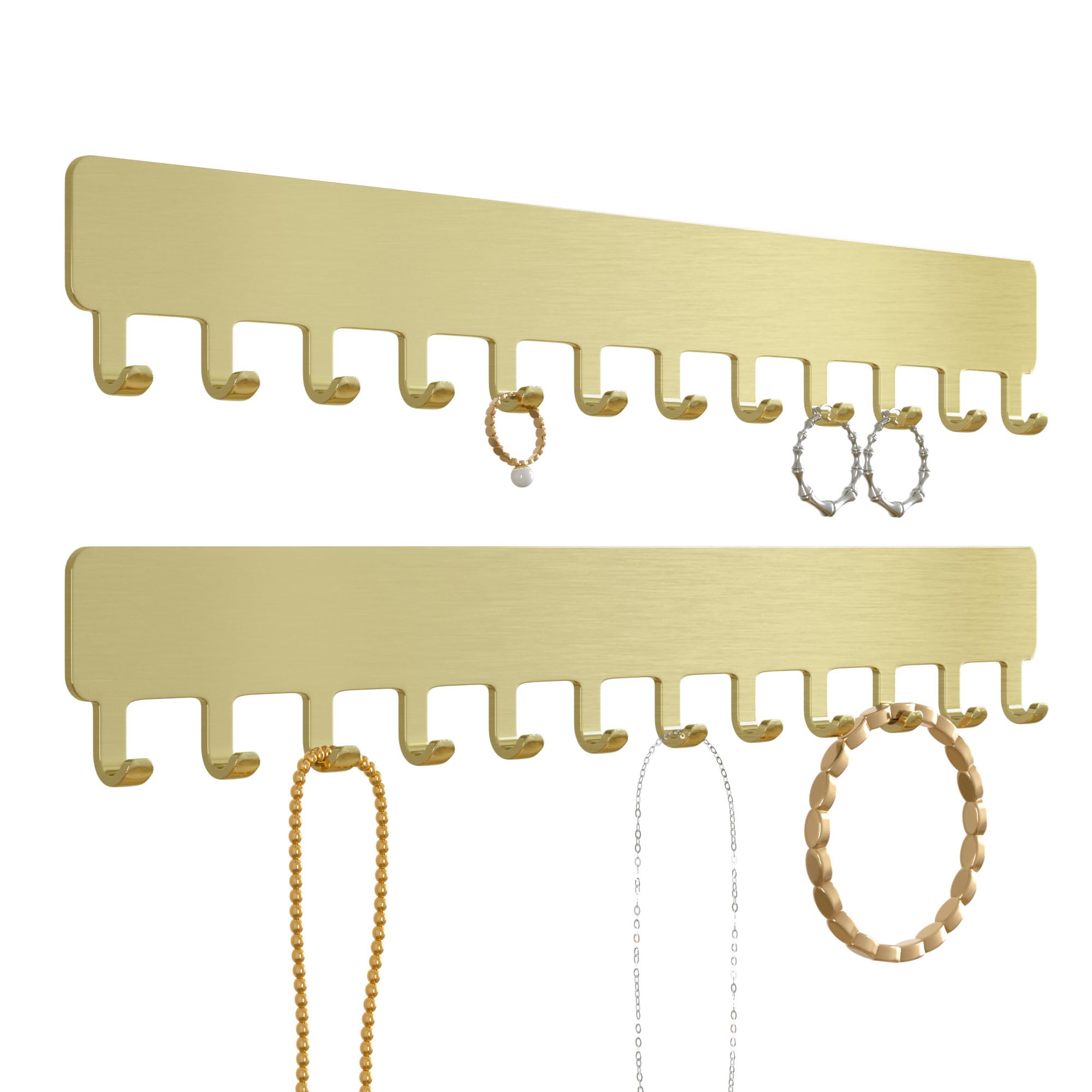 Josmimic Wall Necklace Organizer Holder: Wall Mounted Jewelry Hanging Storage Necklaces Display Hanger Gold 2 PCS