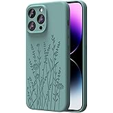OAOA Magnetic Engraved Case Compatible with iPhone 13 Pro Max Case, Compatible with Magsafe, Camera All-Round Protection, Slim Liquid Silicone Phone Case for Women Girls, Midnight Green Flower