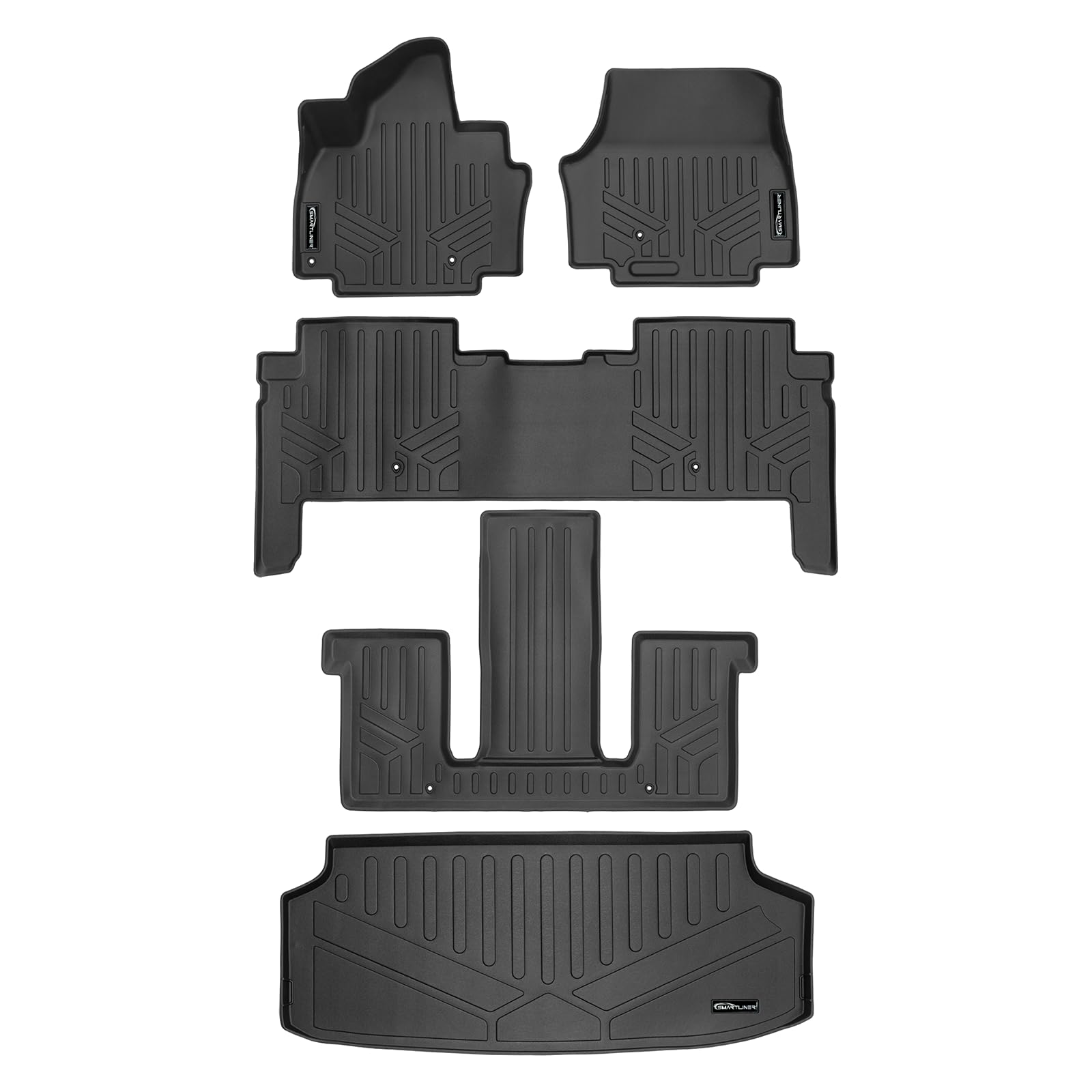 SMARTLINER All Weather Custom Fit 3 Rows and Cargo Liner Behind The 3rd Row Set Compatible with 2024-2025 Kia EV9 (Only Fits with 2nd Row Bucket Seats) Image