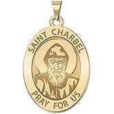 PicturesOnGold.com Saint Charbel Oval Religious Medal - 3/4 Inch X 1 Inch -Solid 14K Yellow Gold
