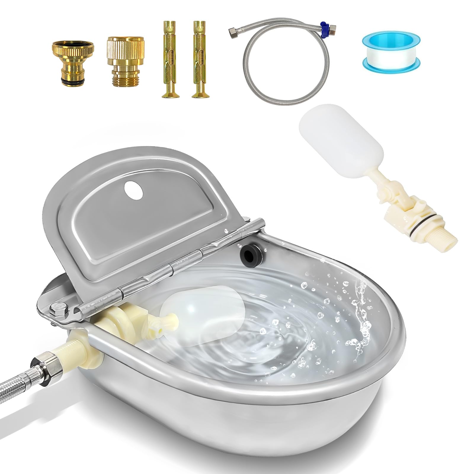 Photo 1 of Automatic Water Dispenser for Dogs, Automatic Horse Waterer Bowl with Float Valve,304 Stainless Steel auto self Filling Dog Water Bowl Dispenser Outdoor Livestock Water Bowl Kit for Chicken