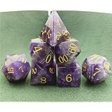 Amatolo Stone Dice Set of 7 Handmade Gemstones Dices for DND RPGs ,Dungeons & Dragons Game Collection. (4-D26 Dark Amethyst)