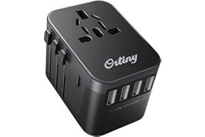 Universal Travel Adapter, Ortiny International Plug Adapter 4 USB A 1 USB C Ports, European Travel Power Adapto All-in-one Travel Charger Outlet Converter for Europe UK AUS Japan Covers 200+Countries