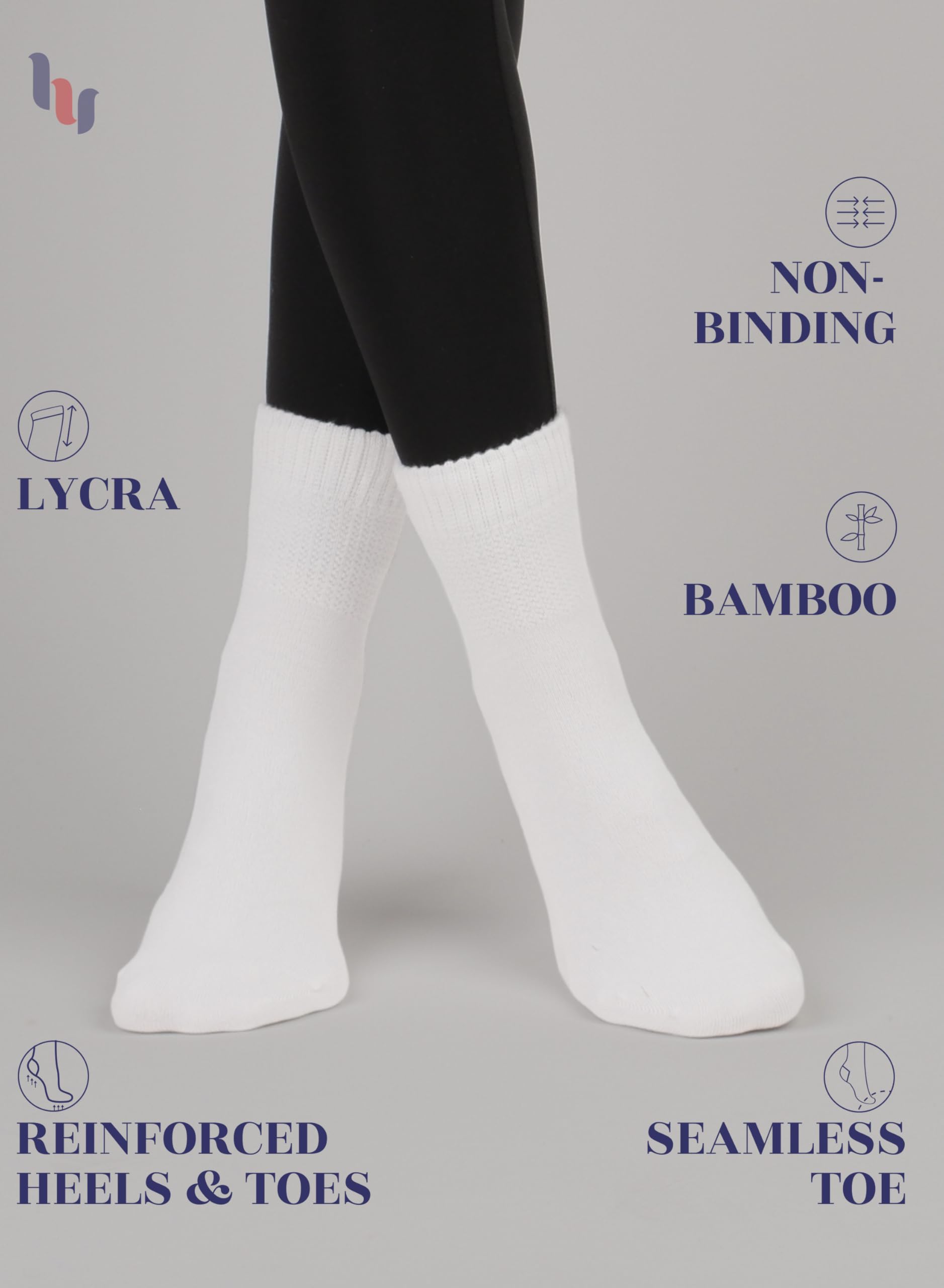 Hugh Ugoli Diabetic Socks for Women, Extremely Soft, Rayon derived from Bamboo, Ankle, Thin, Wide, Loose, Non-Binding Top