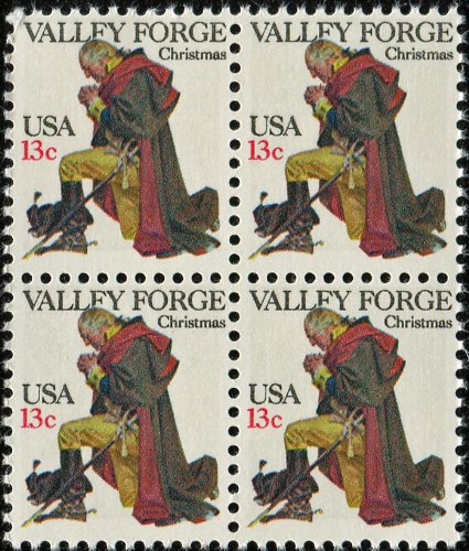 WASHINGTON PRAYING AT VALLEY FORGE CHRISTMAS #1729 Block of 4 x 13 US Postage Stamps