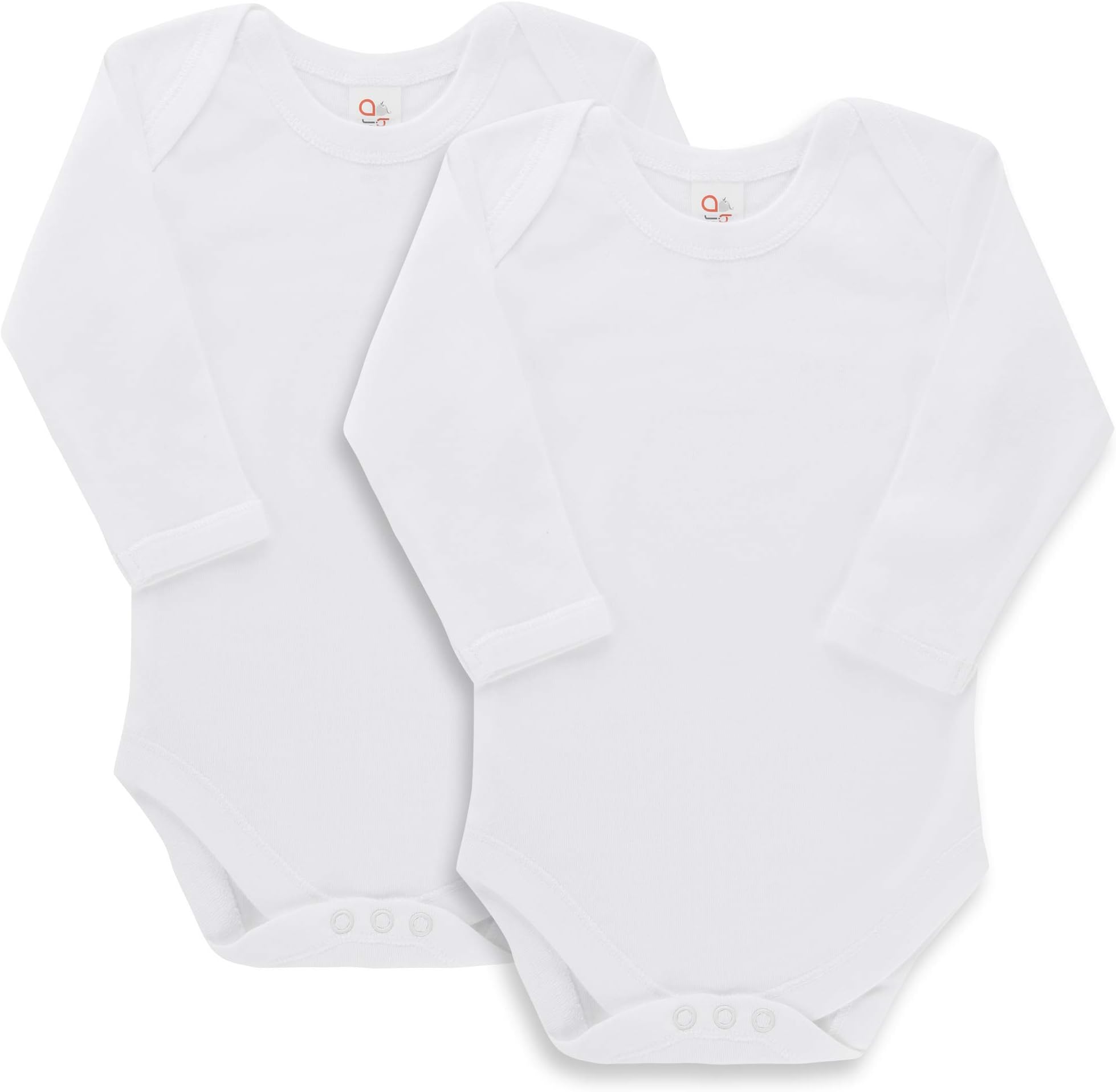 Long Sleeved Onesie 2 Pack - Lap Shoulder - White Soft Cotton Undershirt - Boys and Girls Baby and Toddler Bodysuit