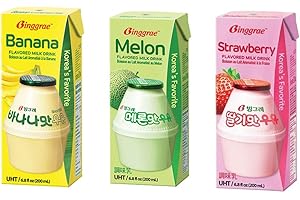 Biggrae Flavored Milk Series; Banana(6), Strawberry(6), Melon(6); Each Pack 200ml, 6.8 Fl oz; 빙그레 우유 바나나, 딸기, 멜론 18 Packs(Each Flavor 6 Packs) Ship by USPS Priority Service by Yasik