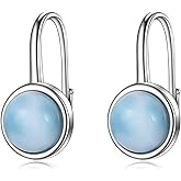 CRMAD Larimar/Turquoise/Labradorite/Lapis Lazuli/Opal/Malachite/Tiger Eye/Jade/Black Tourmaline Earrings for Women 925 Sterling Silver Circle Leverback Jewelry