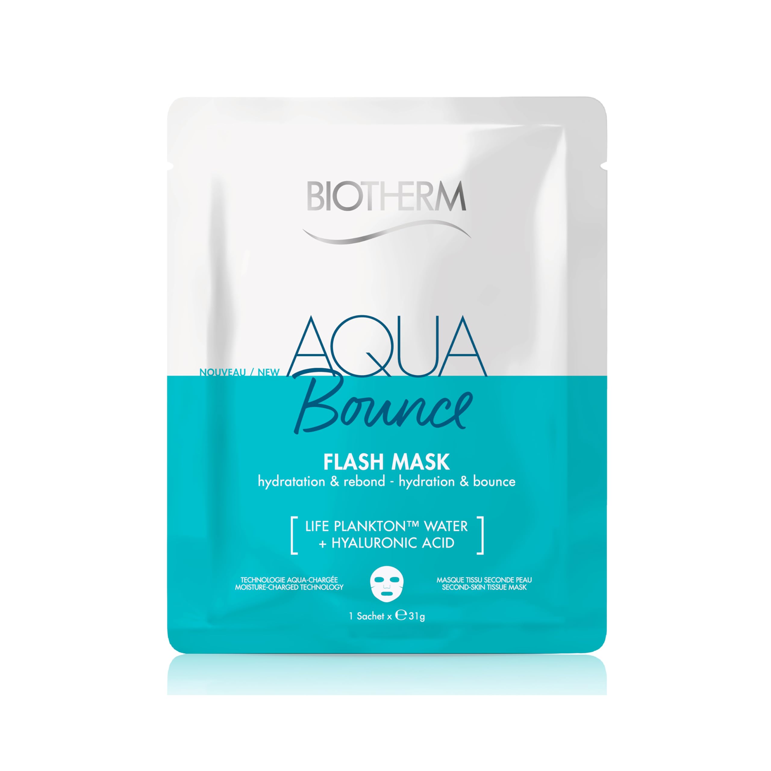 Biotherm Aqua Super Bounce Cloth Mask, Moisturising Face Mask with Life Plankton and Hyaluronic Acid, Nourishing Cloth Mask for a Strengthened and Hydrated Skin Feeling, 1 x 31 g