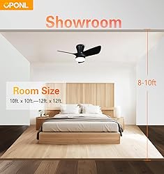 OPONL Black Ceiling Fan with Light 30inch, Large