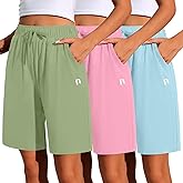 Neer 3 Pack Women's Quick Dry Shorts Women Drawstring High Waisted Bermuda Athletic Shorts with Pockets