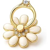 NXVX Daisy Phone Ring Holder – Nine-Petal White Flower Grip, 360° Rotating Finger Ring & Kickstand, Rhinestone Bling, Strong 3M Adhesive, Fits iPhone & Android