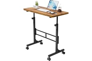 Furmax Small Portable Standing Desk Adjustable Height, Mobile Stand Laptop Computer Workstation with Lockable Wheels for Walking Pad Treadmill (Rustic)