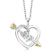 Gem Stone King 925 Silver and 10K Yellow Gold Lab Grown Diamond and Sky Blue Aquamarine Pendant Necklace for Women | 0.90 Cttw | Gemstone April Birthstone | Heart Shape 5MM | With 18 Inch Chain