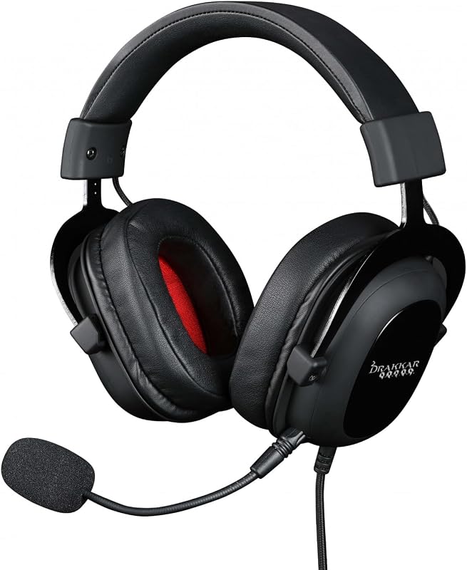Drakkar Auriculares para Juegos con Cable Bodhran para PC - Altavoces de 53 mm - Micrófono Desmontable - Cable de 2,5 m - Negro