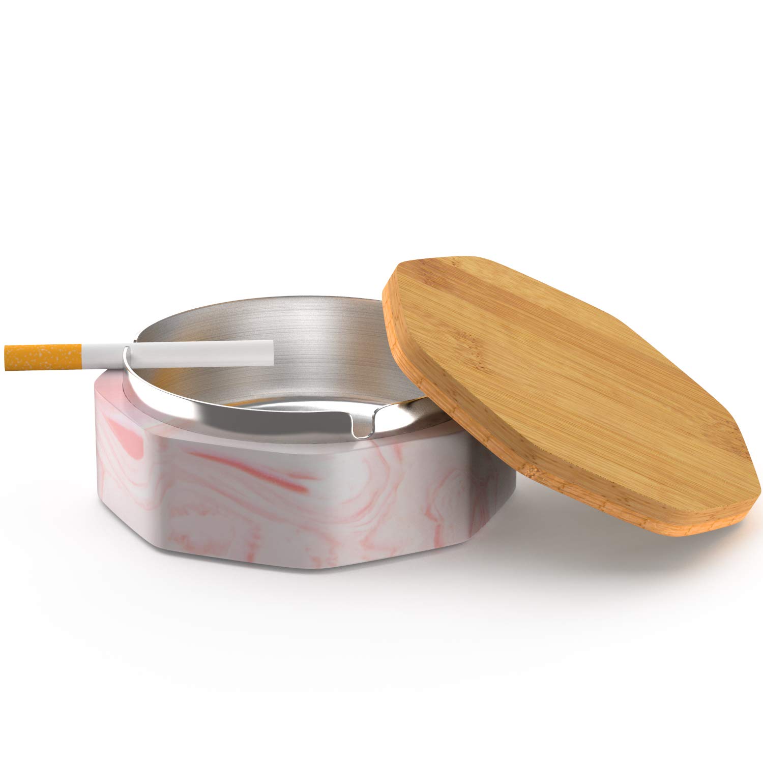 SEA or STAR Ceramic Geometric Ashtray with Lid Windproof Home or Outdoor Ashtrays for Cigarettes（Pink）