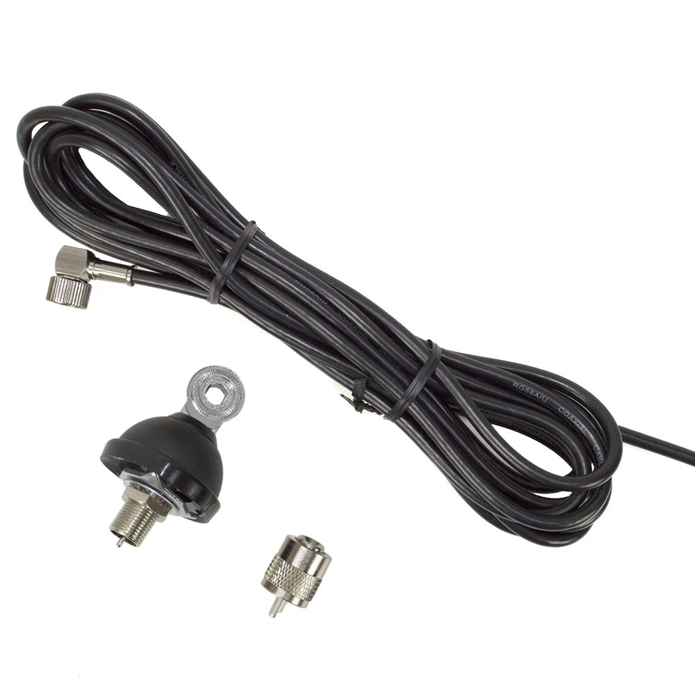 CB Antenna Connection Cable PNI FC27 4 m + Fitted PL259 Connectors and Mounting Brackets for CB Antenna with Butterfly Screw