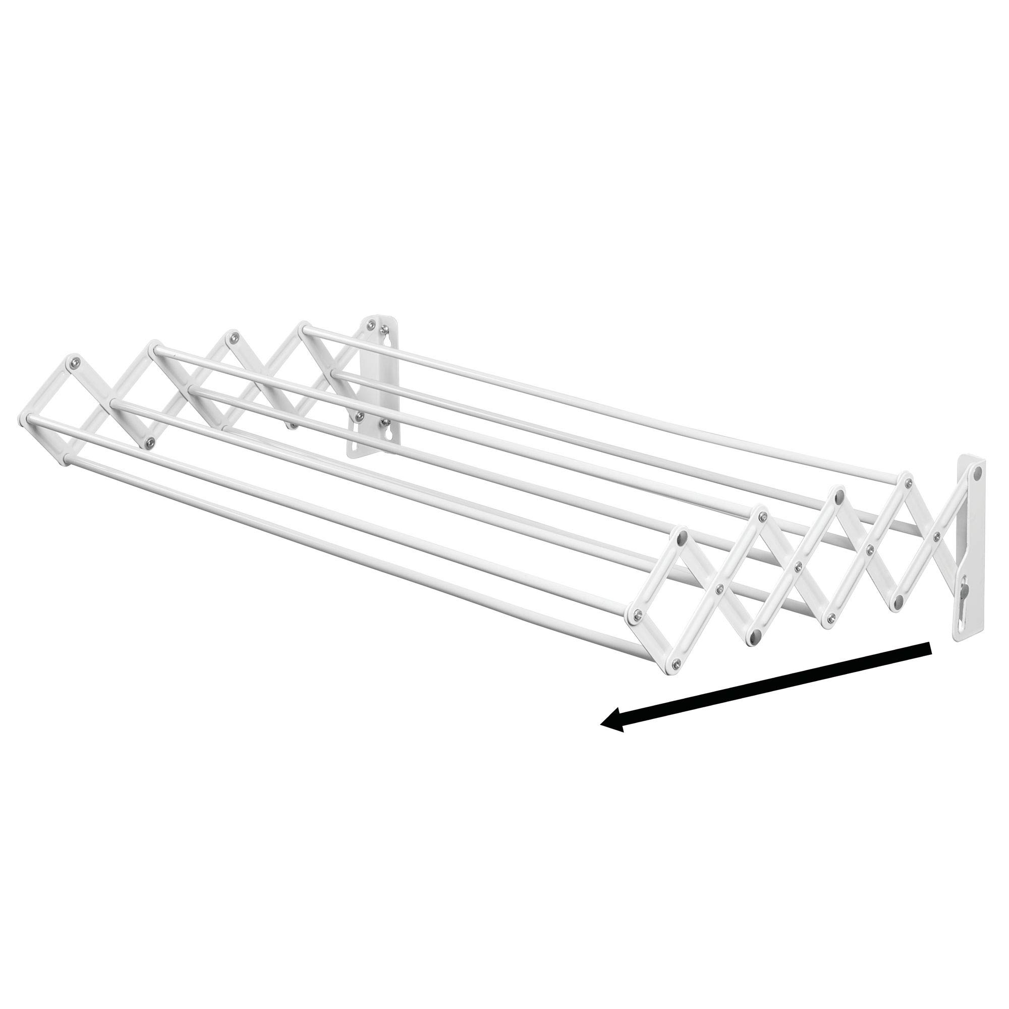 mDesign Metal Wall Mount Accordion Expandable Retractable Clothes Air Drying Rack - 8 Bars for Hanging Garments - Great for Laundry Room, Bathroom, Utility Area - Compact Fold Away - White