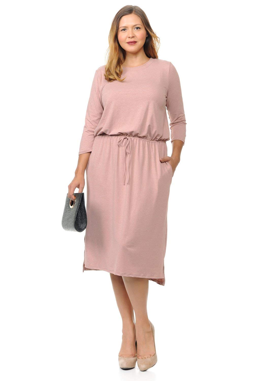 Pastel by Vivienne Women's Midi Dress with Pockets and Elastic Waist