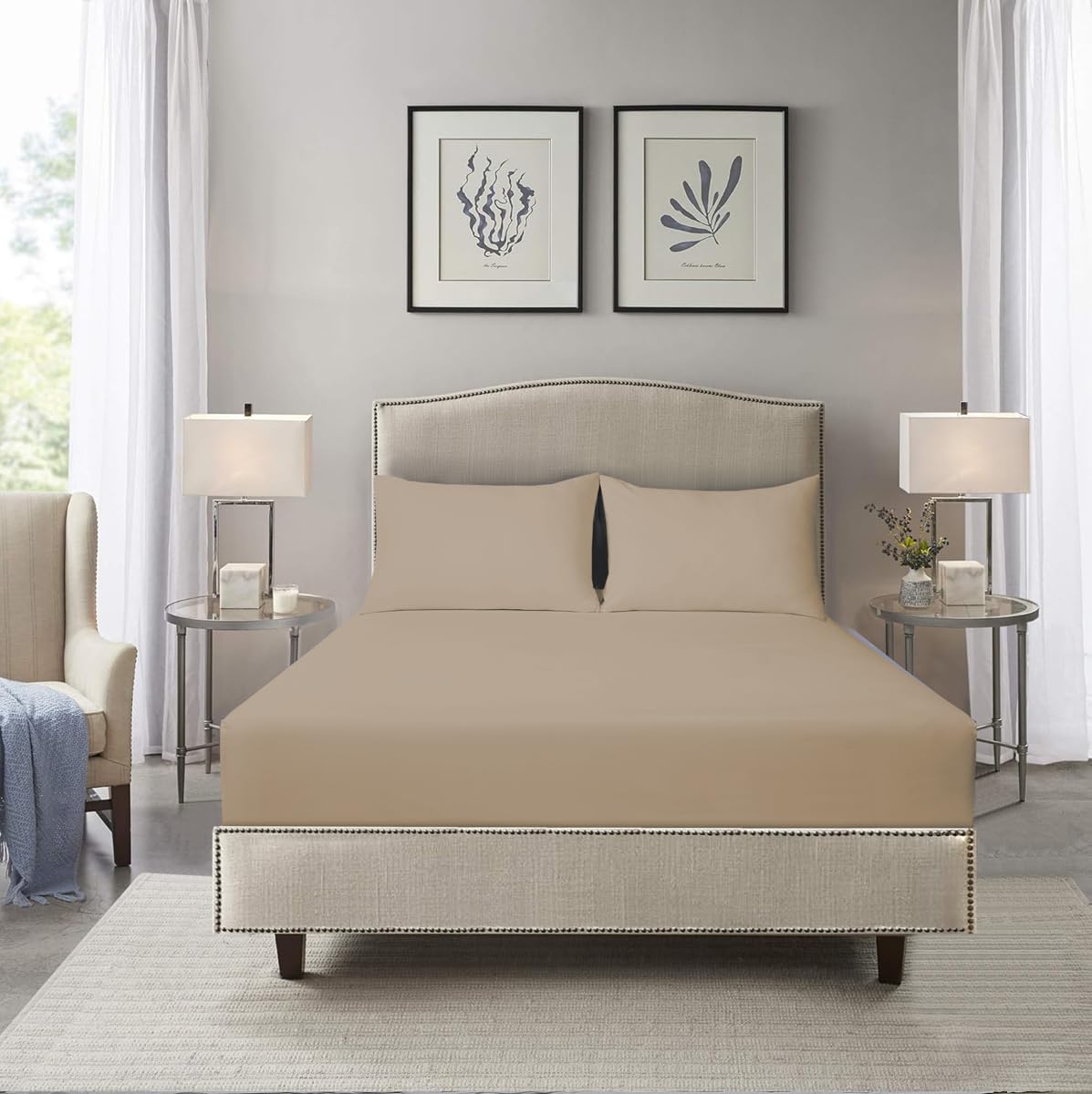 HADI LONDON Microfibre Fitted Sheet Single Double King and Super King - 16 inch (40 cm) Extra Deep Pocket Soft Plain Dyed Brushed Shrinkage and Fade Resistant Bed Sheet (Mocha, Double)