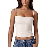 QINSEN Women's Double Lined Basic Tank Top Adjustable Spaghetti Straps Sleeveless Camisole Shirts