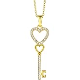 Aprila Women Necklace 925 Sterling Silver Heart Key Pendant Necklace with Cubic Zirconia Jewelry