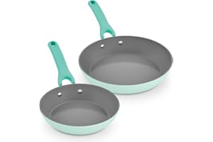 DASH Dream Green Ceramic Frying Pan Set of 2, 9.5" & 11" Fry Pans, Aqua Green - Recycled Aluminum and Ceramic, Nonstick Cookware Set, Oven Safe and Compatible with All Cooktops