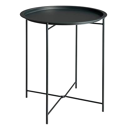 Furnius Folding Tray Side Table, Small Round Metal Snack Table
