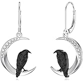 LWXIE Diamond Moon and Raven Drop Dangle Earrings for Women 925 Sterling Silver Crow Earrings with Lab Grown Diamond Jewelry Gifts 0.13 cttw D Color VVS Clarity