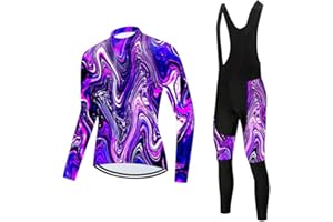 MOXILYN Women Cycling Jersey Set Long Sleeve Bike Shirts Clothing Full Zipper Bicycle Bibs Pant with 20D Padded Cycling Kit