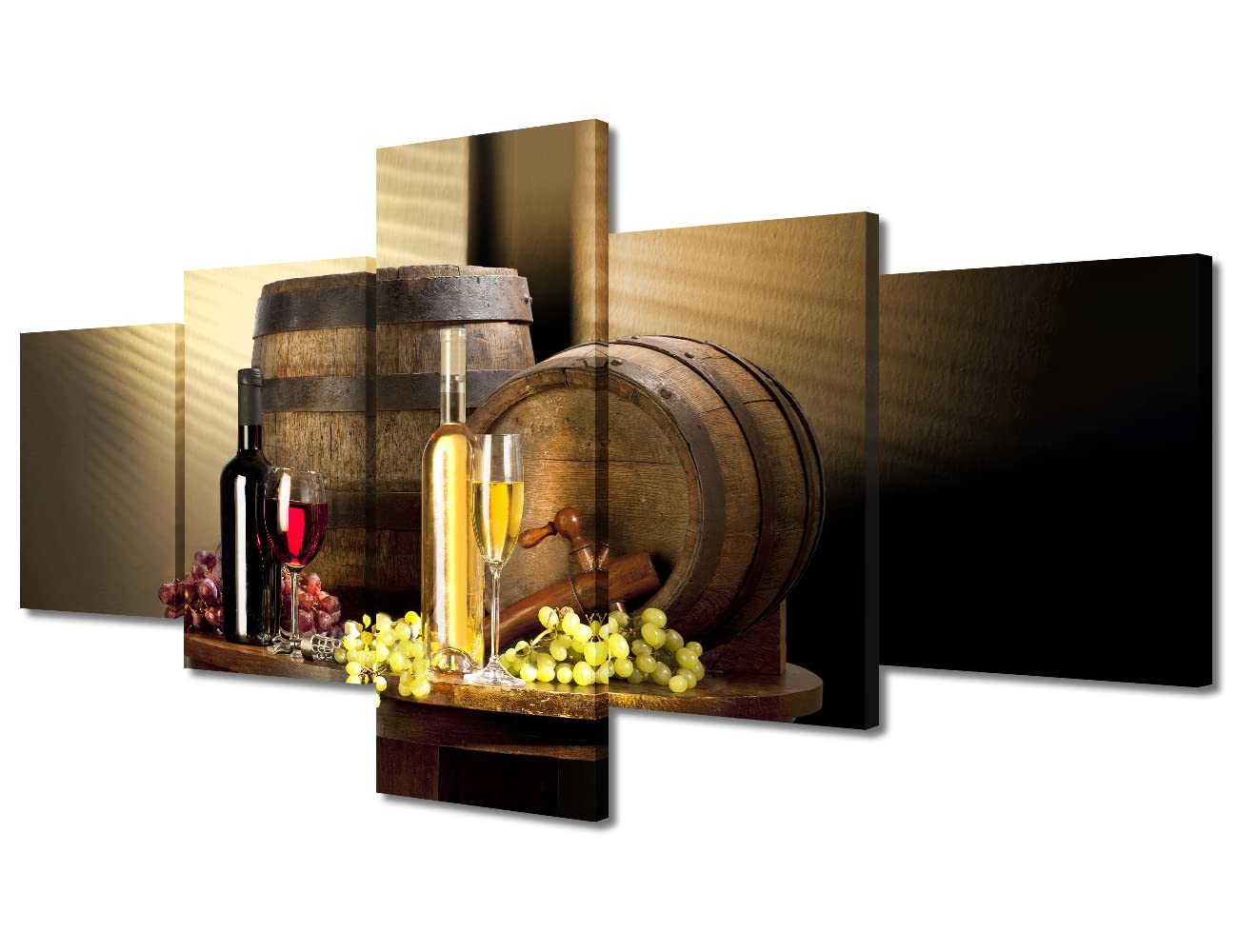 5 Panel Wall Art Various Wine with Grape Painting Wine Picture Prints on Canvas Grape Poster Canvas Art Kitchen Decor Framed Wall Art for Living Room Bedroom Home Decorations Ready to Hang 50"Wx24"H