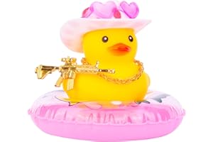 CoFuBcad Rubber Duck for Cars Dashboard, Squeaky Duck Car Ornament, Cowboy Duck Car Dashboard Decorations Accessories with Colorful Sunglasses Mini Swim Ring Hat Necklace and Special Prop(Hs P Dot&d)