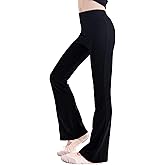 Phoeswan Girl's Leggings High Waisted Flare Leggings Pants, Cotton Black Bell Bottoms for Girls, Full Length Jazz Dance Pants