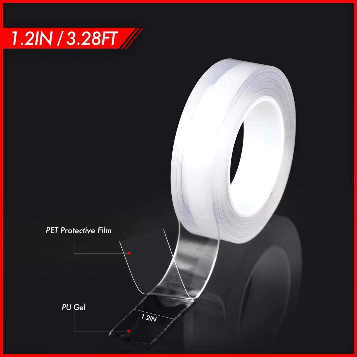 TafoMag!c Double Sided Heavy Duty Nano Tape [1.2IN x 3.28FT], Strong Adhesive Transparent Tape, Home/Office Removable, Washable 2MM Thickness Tape: Industrial & Scientific