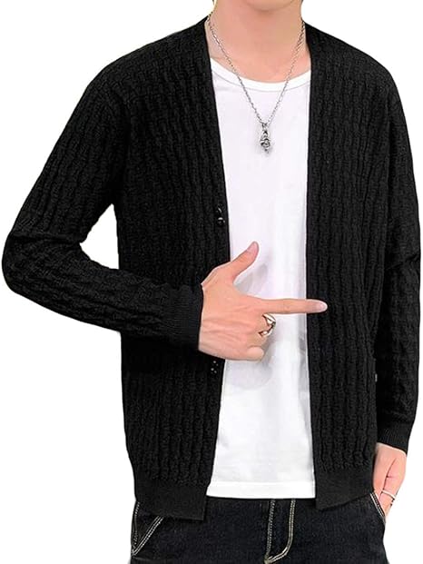 Amazon Debangniカーディガン メンズ 黒 スリム メンズ ストリート系 アウター ニットセーター お洒落 無地 ｖネック トップス 綿 韓国風カーディガン 羽織り ローゲージ トップス ビックシルエット 秋物 カーディガン 通販