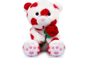 JIZWPOOM Valentines Day Plushies, Valentines Teddy Bear Plush, Rose Teddy Bear Valentines Stuffed Animal, Bear Valentines Day Gift for Her & Boyfriend, Valentines Day Party Decor