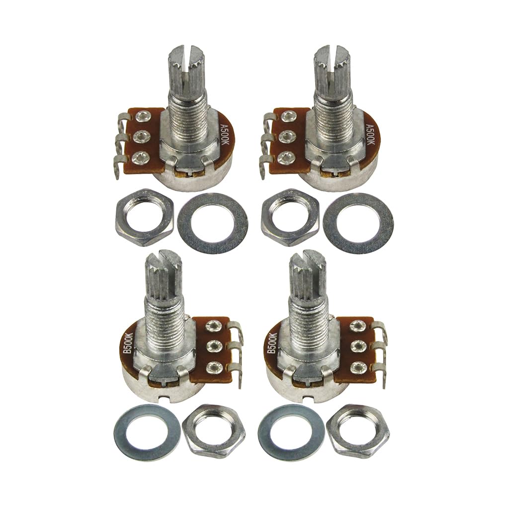 FLEOR 4PCS Guitar Tone Volume Control Pots A500+B500 Set with L18mm Long Knurled Split Shaft for Electric Bass Guitar((Set of 2A2B)