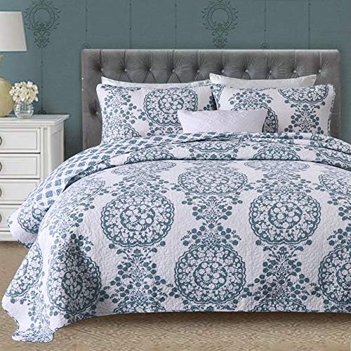 Travan 3-Piece King Quilt Sets with Shams Oversized Bedding Bedspread Coverlet Set Elegant Floral Printed