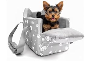 Cullaby Center Console Dog Car Booster Seat for Small Dogs 0-15 lbs - Grey Pet Travel Carrier Safety Leash, Detachable Seat Belt & Storage Pockets