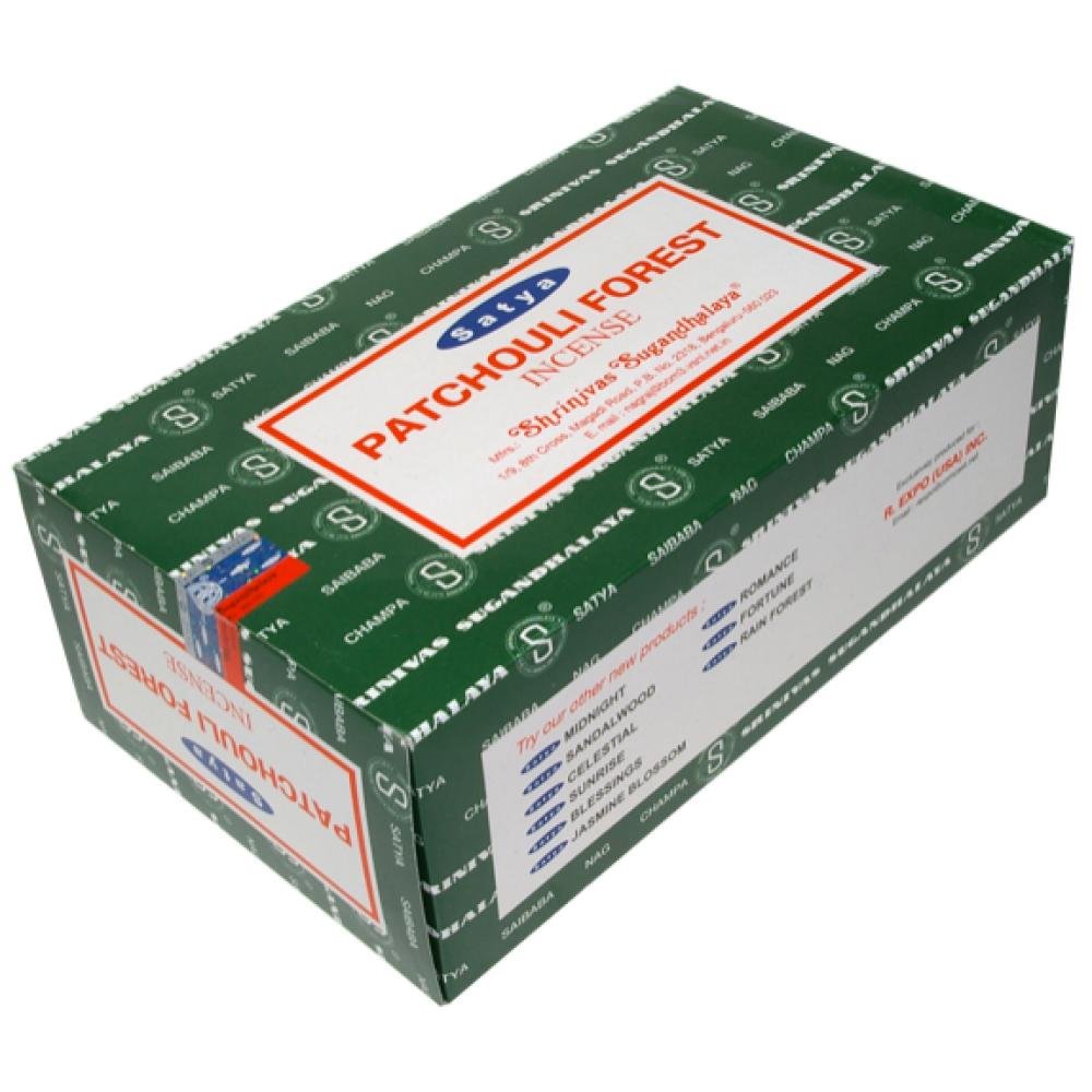 Satya Patchouli Forest Incense Sticks, Pack of 12 Boxes of 15 g