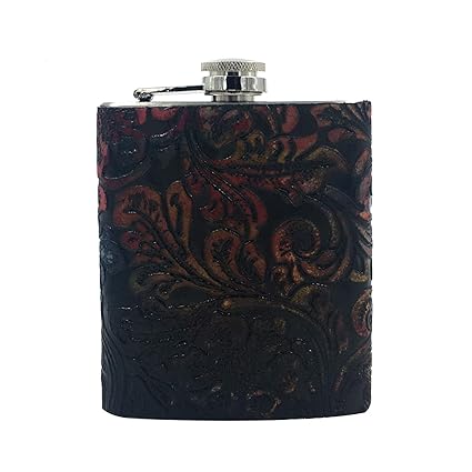 VINAY AND VIJAY Vintage Baroque Flower Pattern Leather Hip Flasks for Men Alcohol Flasks for Men Birthday Gift Items - Multi Color