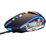 LENRUE Gaming Mouse Wired, Ergonomic Computer Mice with 7 Programmable Buttons, 4 Circular & Breathing LED Light, 4 Adjustabl