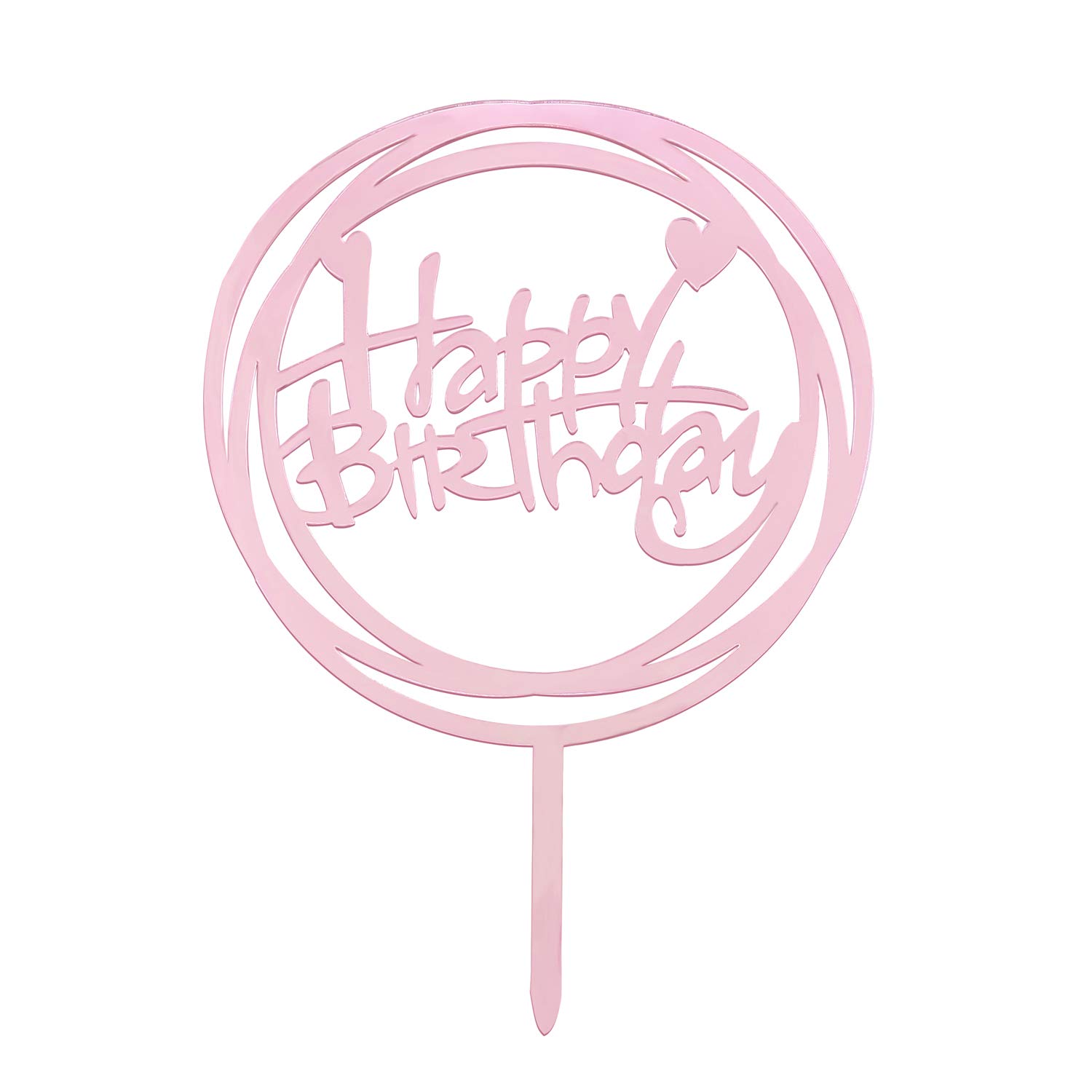 12 PCS Happy Birthday Cake Topper Set Rose Gold Acrylic Round Frame Cupcake Topper Paper Fans Confetti Balloon Birthday Cake Supplies Decorations for Birthday party Baby Shower