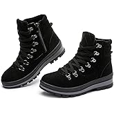 FRACORA Womens Combat Boots Lace Up Ankle Boots Winter Snow Boot Side Zipper Fashion Booties