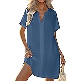 Halife Women's Swimsuit Cover Up Shirt V Neck Short Sleeve Bathing Suit Coverups Summer Beach Cover Ups