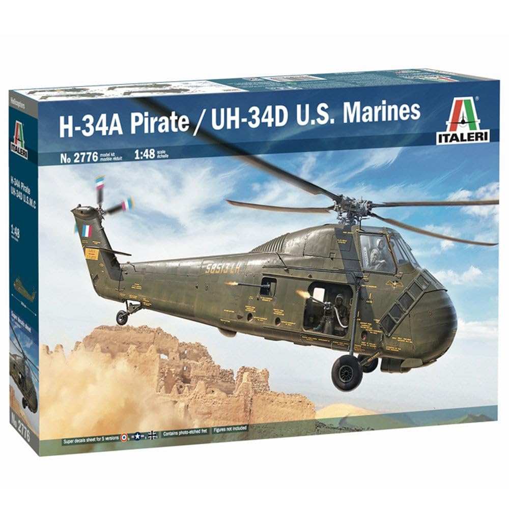 Italeri 1:48 HUS-1 Sea Horse/UH-34D, Faithful Replica, Model Building, Crafts, Hobby, Gluing, Plastic Kit, Assembly