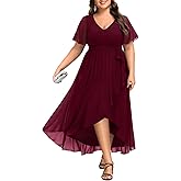 Talisea Womens Plus Size Long Dress Chiffon High Low Split Ruffle Evening Bridesmaid Wedding Guest Formal Maxi Dresses