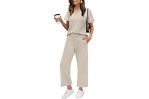 WIHOLL 2 Piece Sets for Women Summer Lounge Set Wide Leg Pants Matching Set Vacation Travel Outfits Beach Clothing