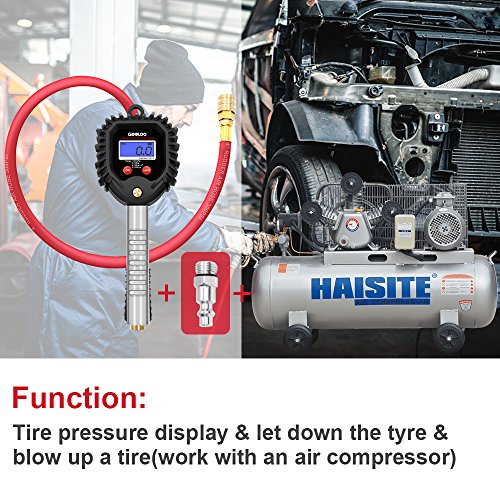 GOOLOO Digital Tire Pressure Gauge, 255 PSI Tire Inflator Air Chuck and Compressor Accessories Heavy Duty with 360 Degree Rotatable Rubber Hose, Quick Connect Plug for 0.1 Display Resolution, Black - Thumbnail 6