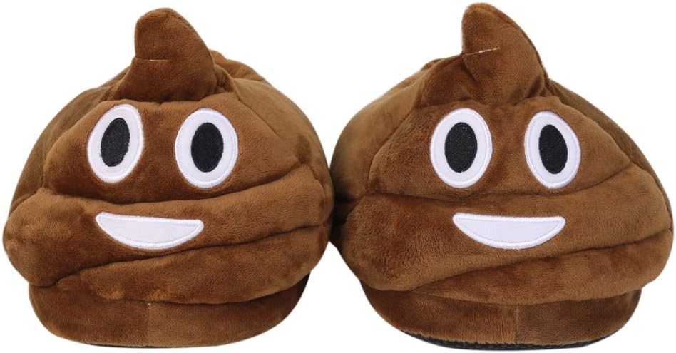 Emoji Plush Slippers, Indoor Shoes, Winter Warm Poop Shoes, Home Plush Shoes, Cartoon Cute Soft Naughty Antislip with Poop Face Oi Emoji for Unisex-Adult (Brown)